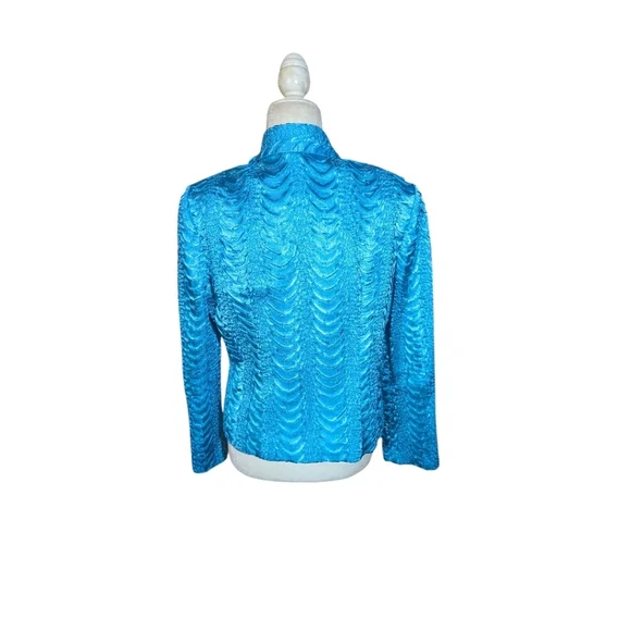 Ribkoff Textured Turquoise Blue Satin Zip Party Blazer/ Jacket Sz 10 - Picture 5 of 7
